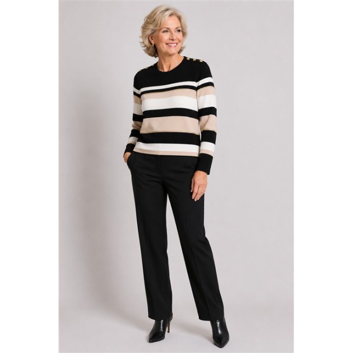 Micha Pullover 182155 Knoop streep Zwart ecru zand Micha Pullover 182155 Knoop streep Zwart ecru zand